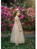 Dark Champagne Lace Tulle Pearl Elastic Back Flower Girl Dress Dark Champagne Lace Tulle Pearl Elastic Back Flower Girl Dress